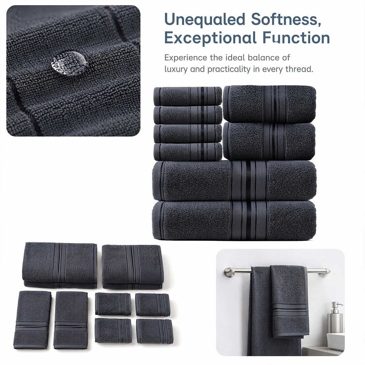 8 Piece Luxury Towel Set 100 Percent Cotton Towels Washcloths