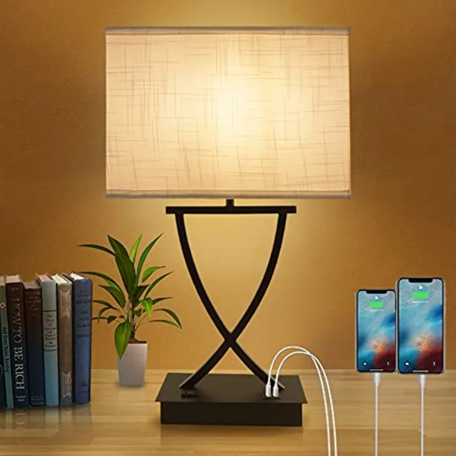 Three Way Dimmable Table Lamp With USB C Port Outlet