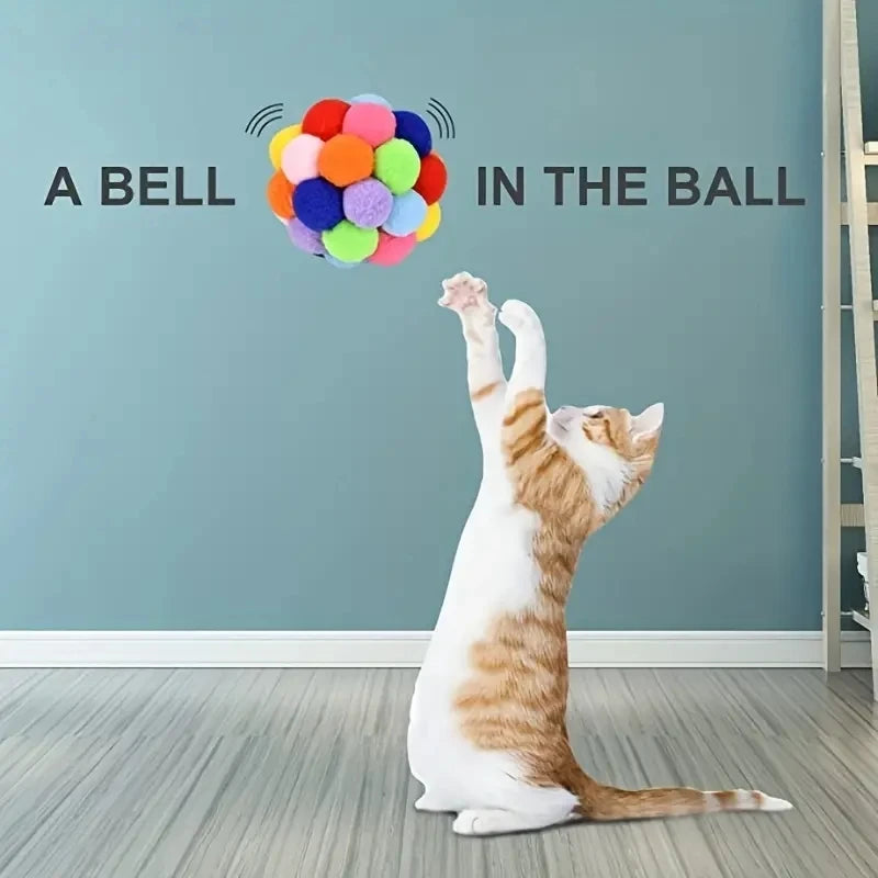 Nylon Cat Ball Toy Set With Elastic Bell Interactive Play