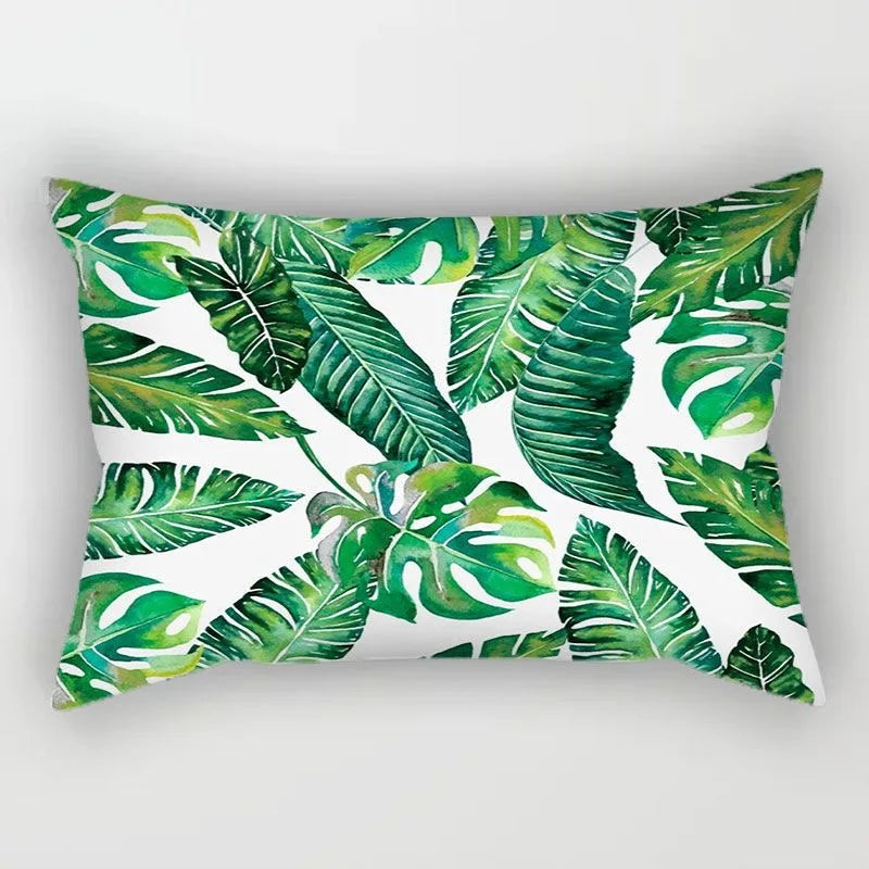 Tropical Polyester Cushion Cover Monstera Palm Leaf Pillowcase
