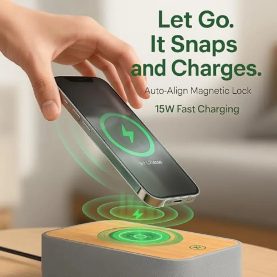 15W Magnetic Wireless Charging Alarm Clock With Noise Machine