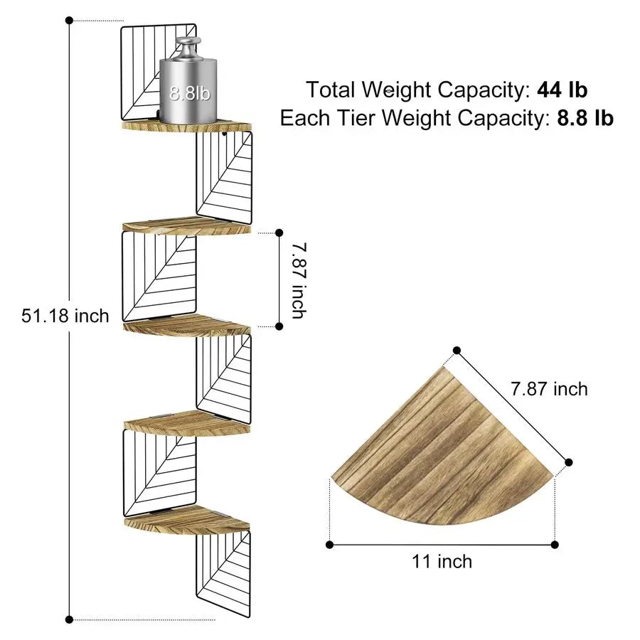 Rustic Wood Corner Wall Shelf With Zigzag Brackets