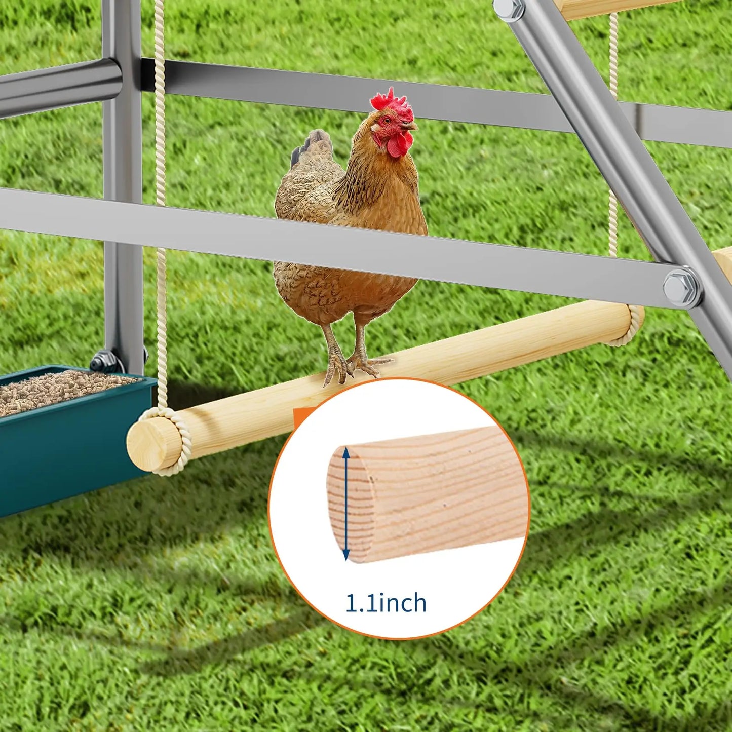 HiMISS Multi-Tier Chicken Roost Perch With Wooden Rungs Galvanized Steel