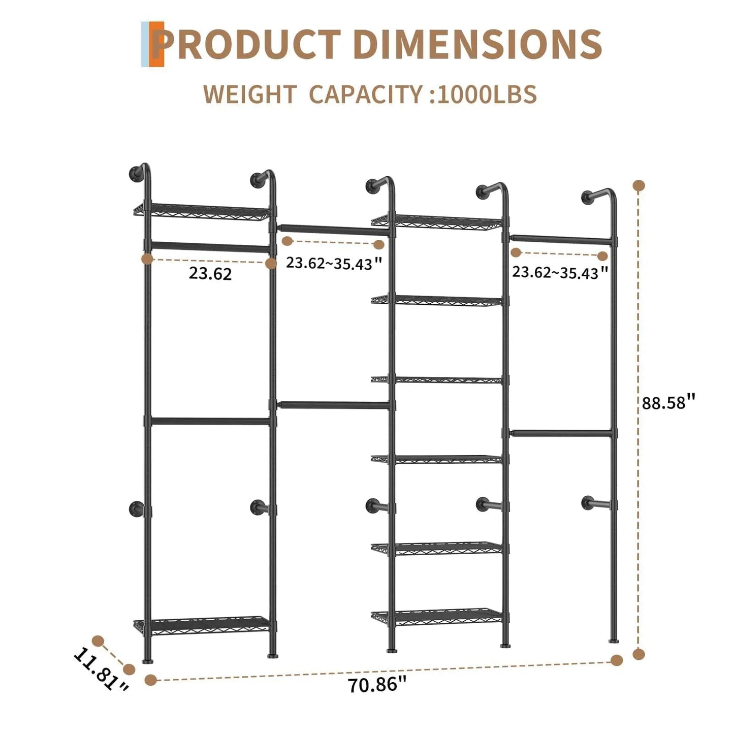 Studyset Carbon Steel Wall Mounted Pipe Closet System With Expandable Rods
