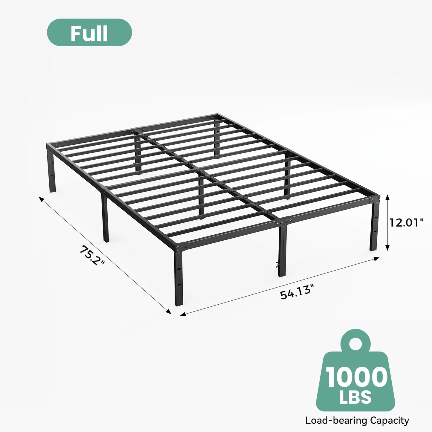 JHK Basic 12IN Twin Full Queen King Size Bed Frame Metal Platform Bedroom Frames with Storage Space Sturdy Steel Slat Support