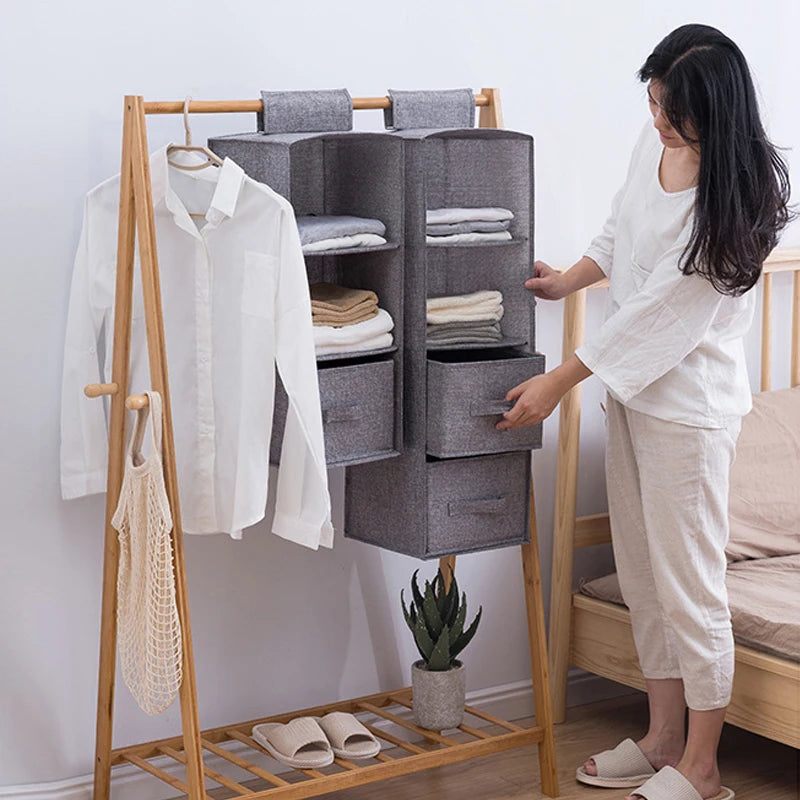 Cotton Linen Hanging Closet Organizer With Drawers