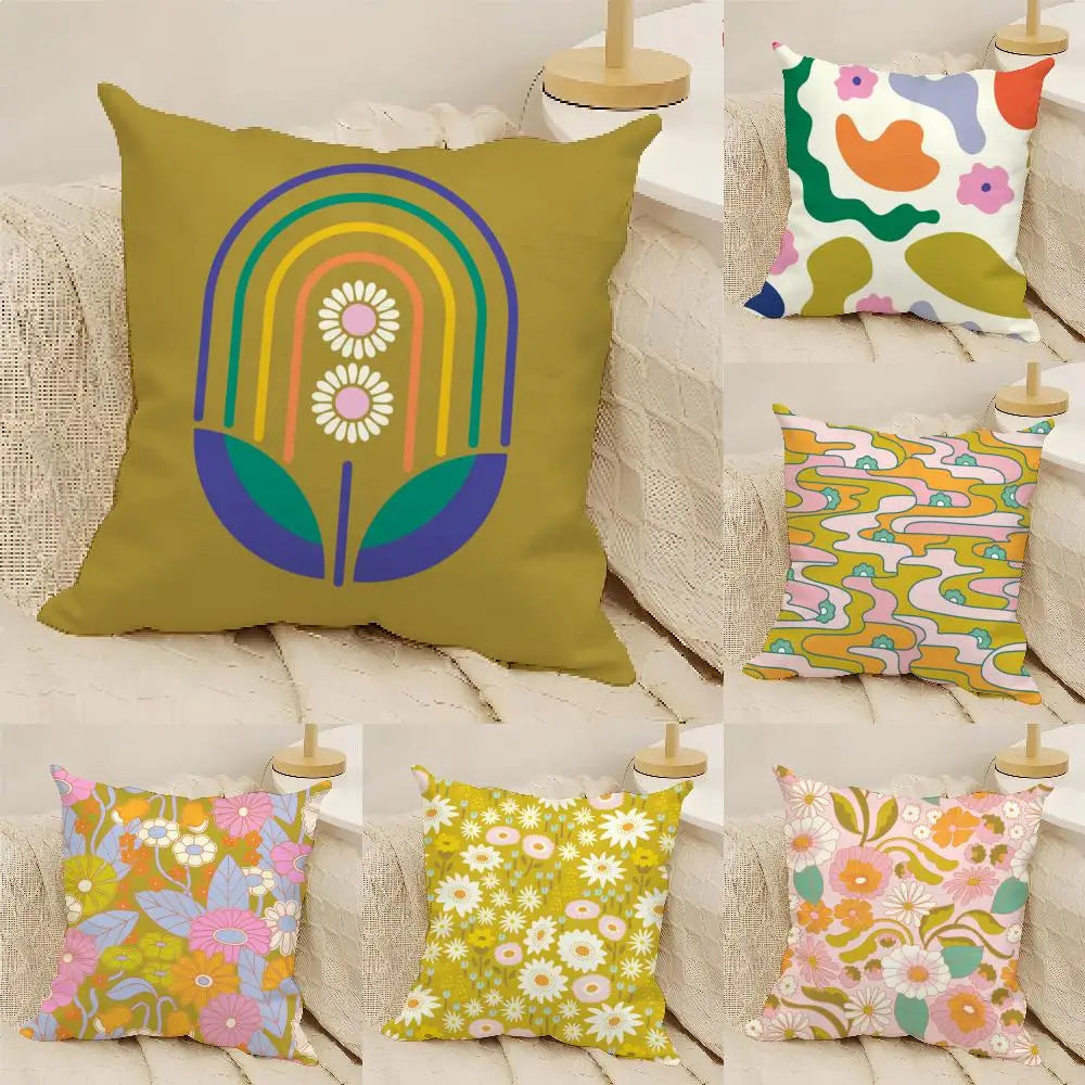 Elizabeth Olwen Modern Flowers Pillow Case Linen Cushion Cover