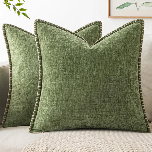 Pack of 2 Chenille Knit Pillow Covers with Embroidered Edges