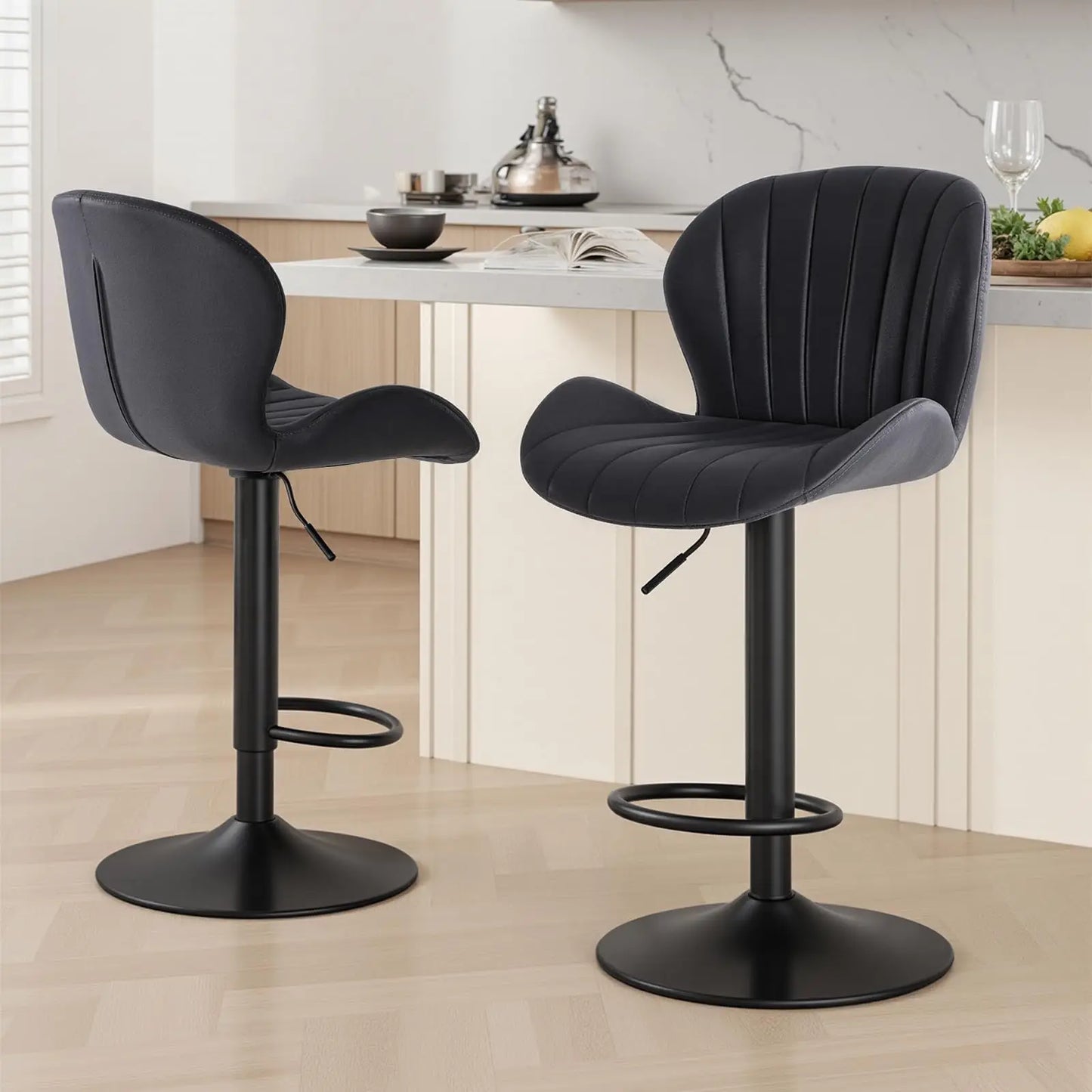 JHK Set Of 2 Modern Swivel Fabric Dining Chairs