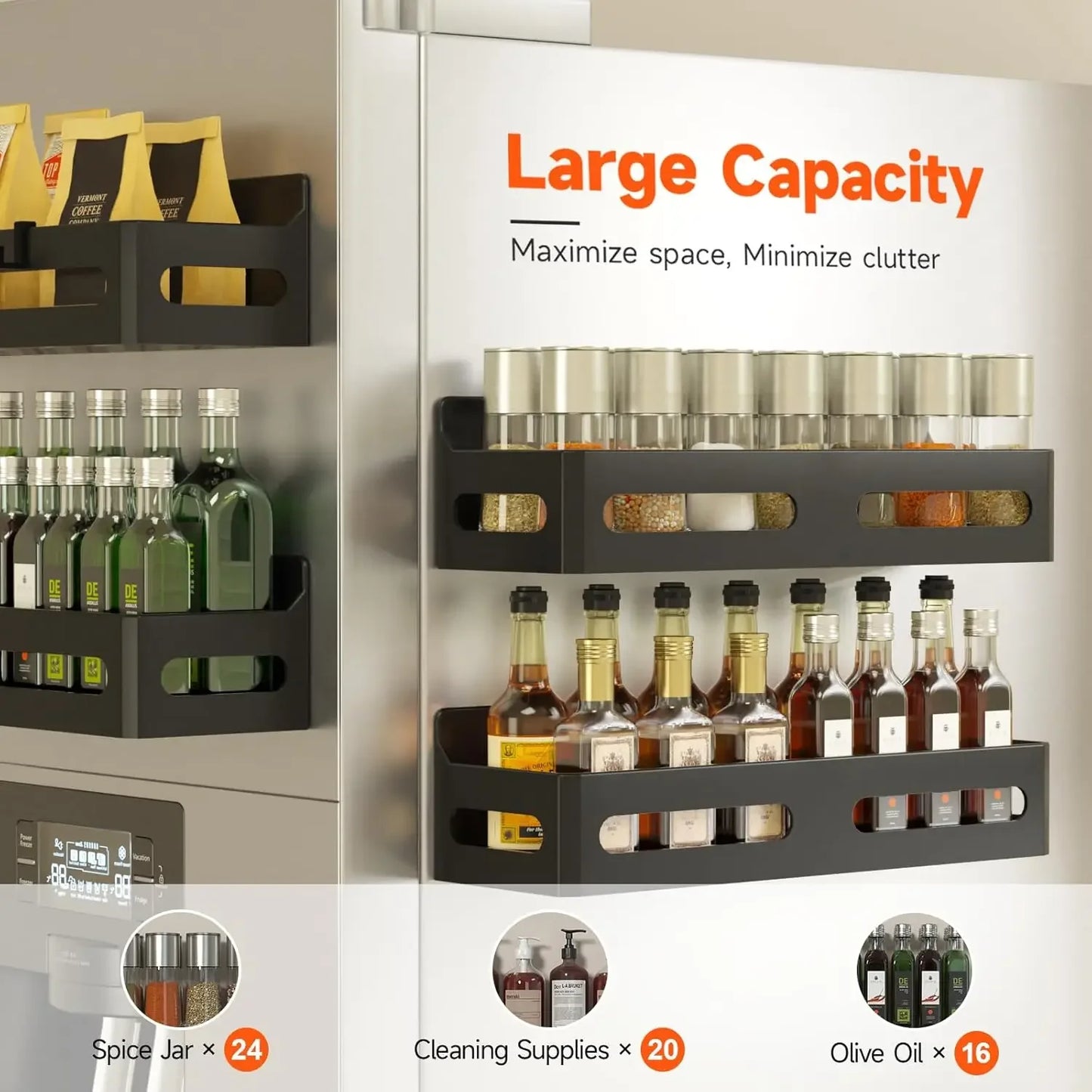 Magnetic Spice Rack For Refrigerator With 4 Strong Hooks