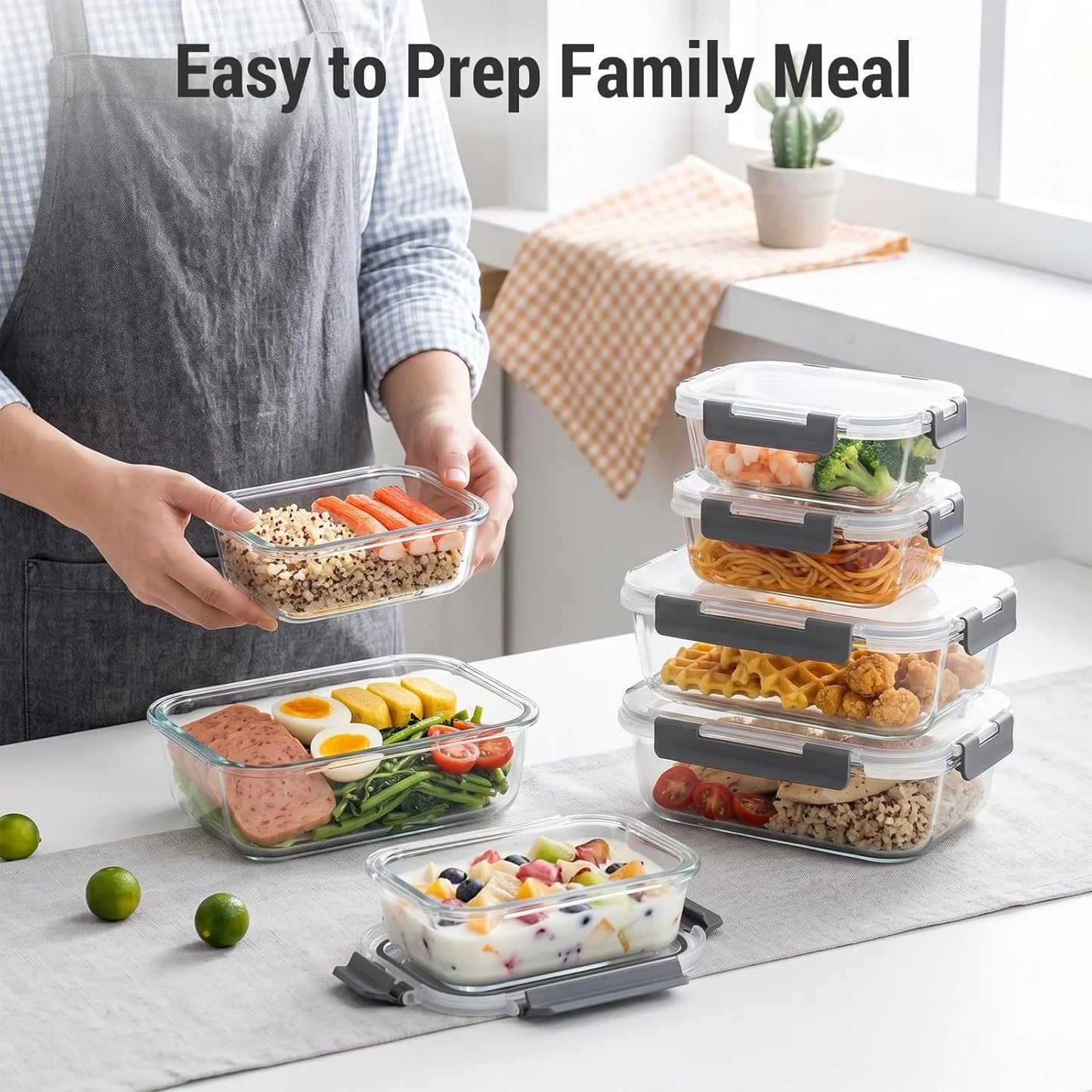 Glass Food Storage Containers With Lids, 20 Piece, 4.5 Cup And 1.5 Cup Capacity