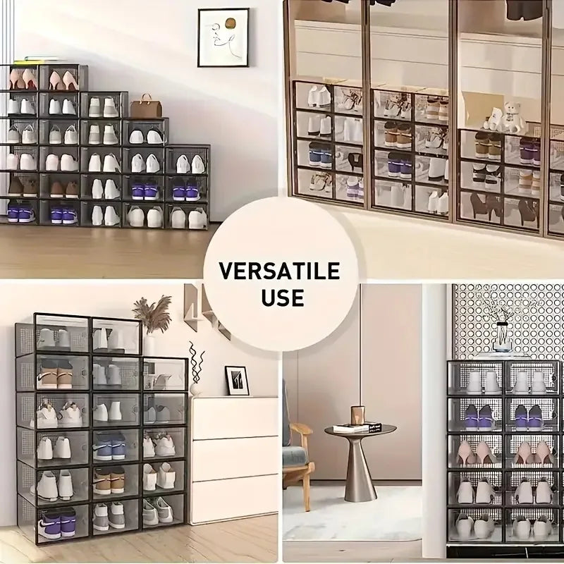 Transparent Stackable Shoe Storage Boxes Foldable Linked Design 12 Pack