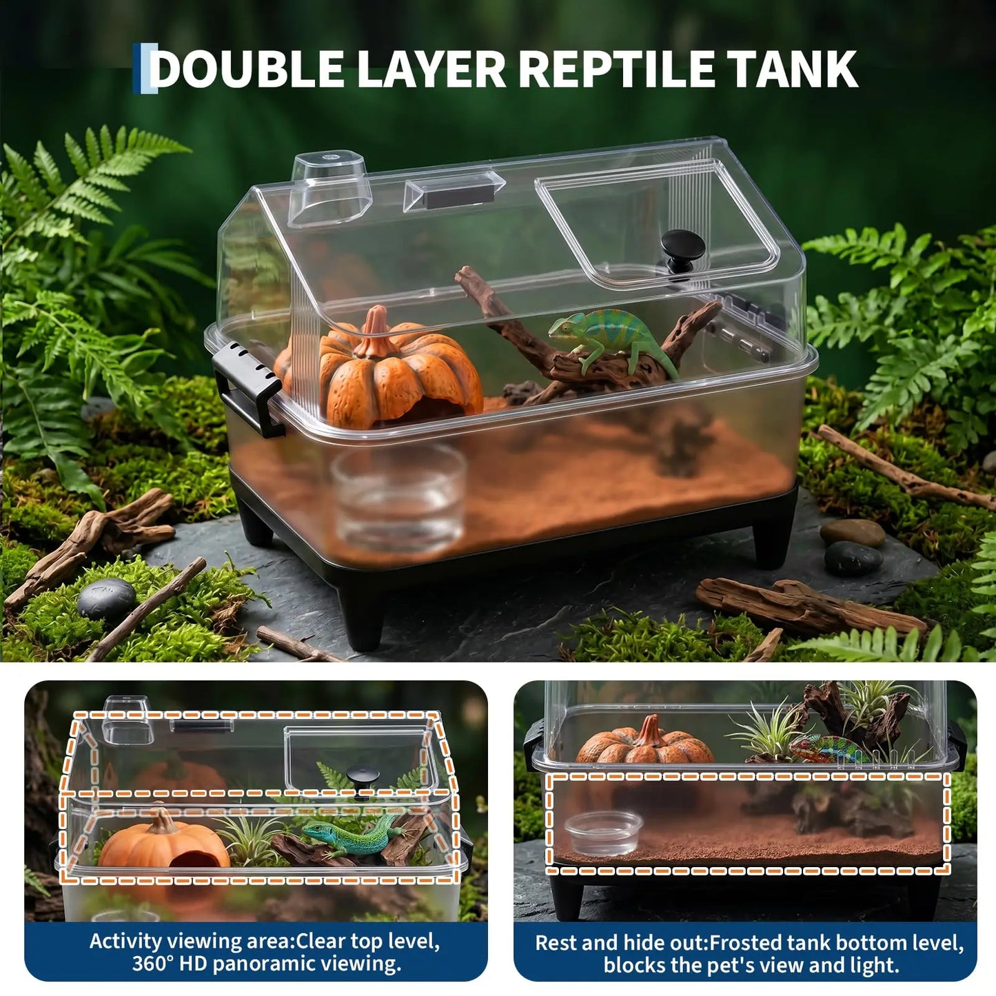 HiMISS Reptile Terrarium Kit With Lid Acrylic Tank