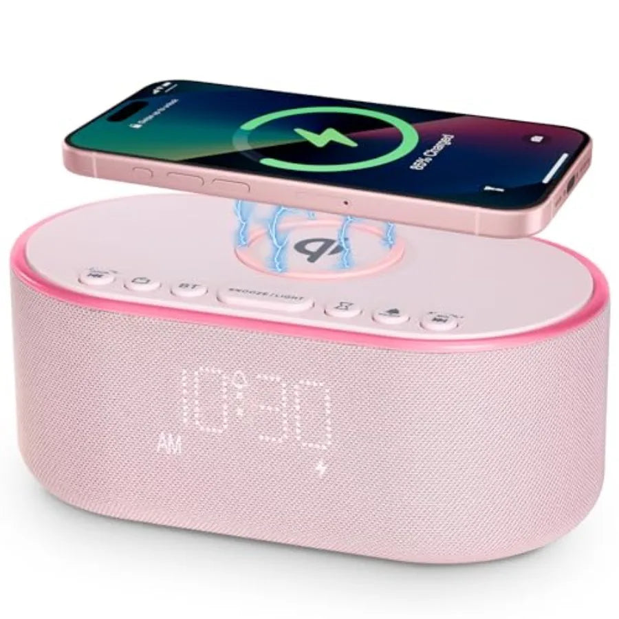 Wireless Charging Alarm Clock Radio With Qi Fast Charger 10W Dimmable Speaker