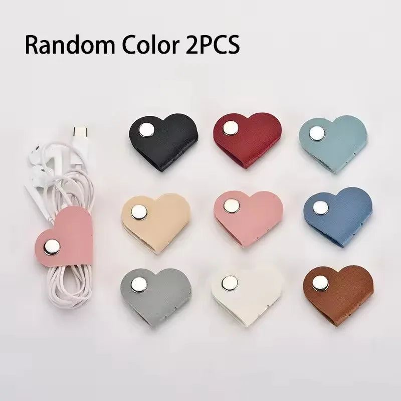 PU Leather Cable Organizer Heart Shaped Clip For Cables