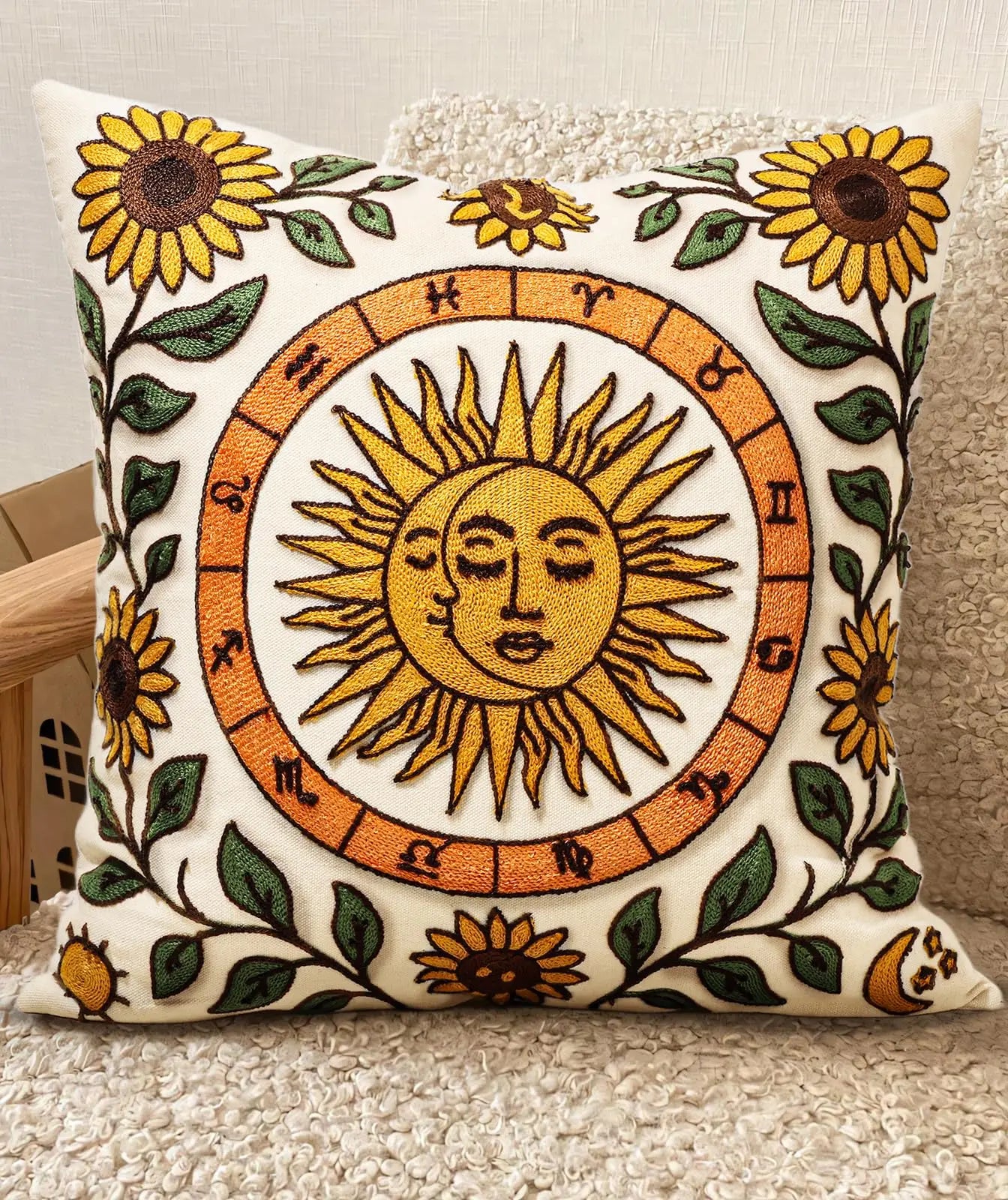 Faux Embroidery Floral Print Double Sided Throw Pillow Cover Decorative Case