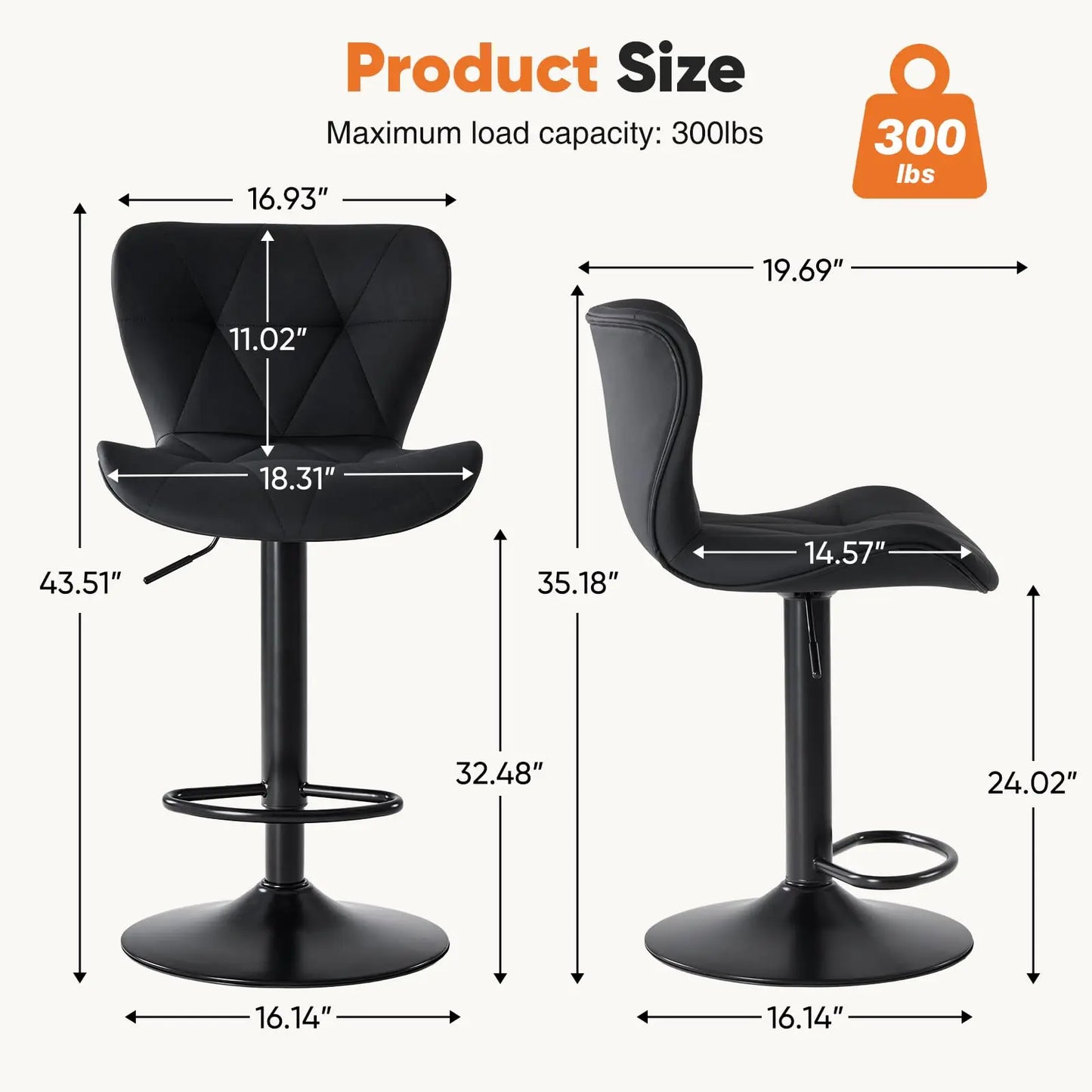 JHK Set Of 2 Ergonomic Adjustable Swivel Dining Chairs