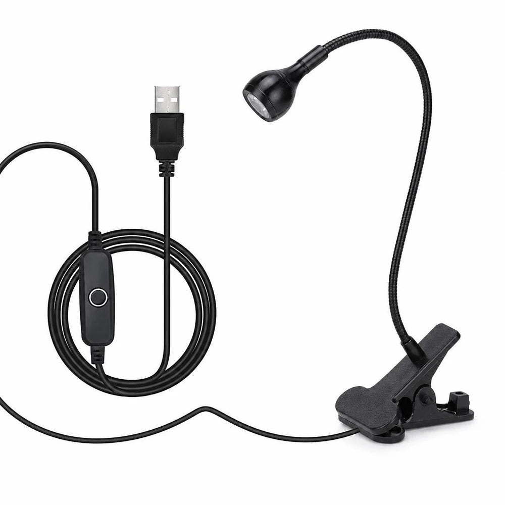 USB Clip On Reading Lamp With Flexible Gooseneck Desk Light