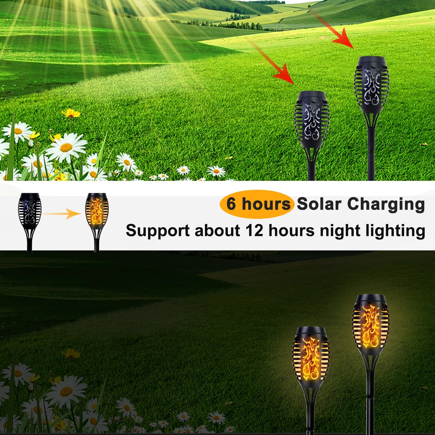 Solar Torch Lights Flickering Flame Outdoor Garden Path Patio Waterproof