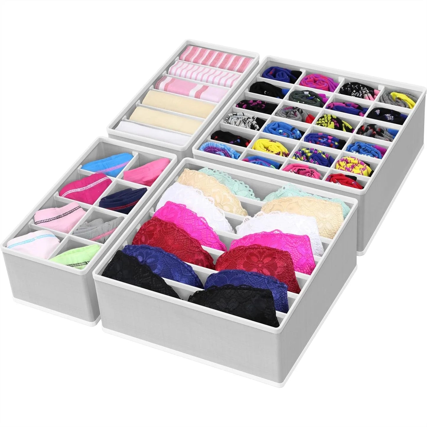 4 Pack Drawer Organizer Set With Foldable Nonwoven Storage Boxes