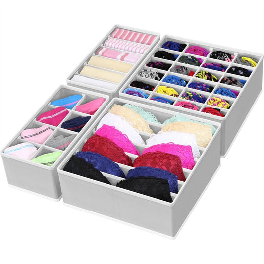 4 Pack Drawer Organizer Set With Foldable Nonwoven Storage Boxes