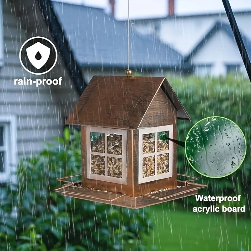 Copper Outdoor Bird Feeder Large Capacity Hanging Rustic Metal Feeder