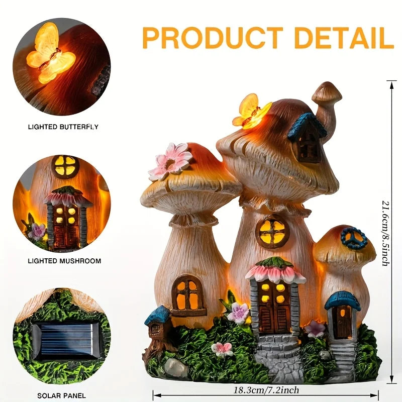 Outdoor Mushroom House Solar Garden Decorative Statue Light
