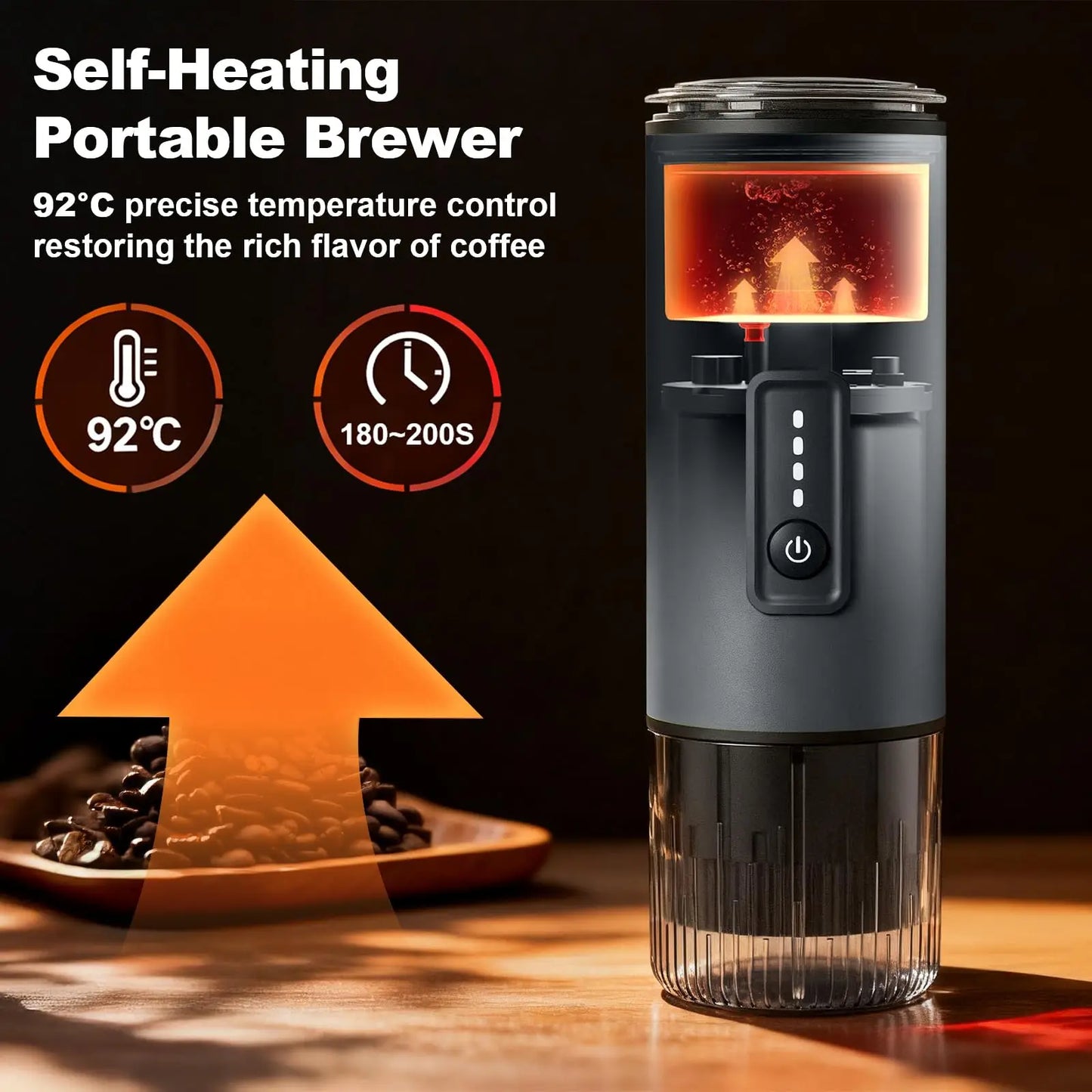 Portable 3in1 Electric Espresso Coffee Maker With Rechargeable Self Heating