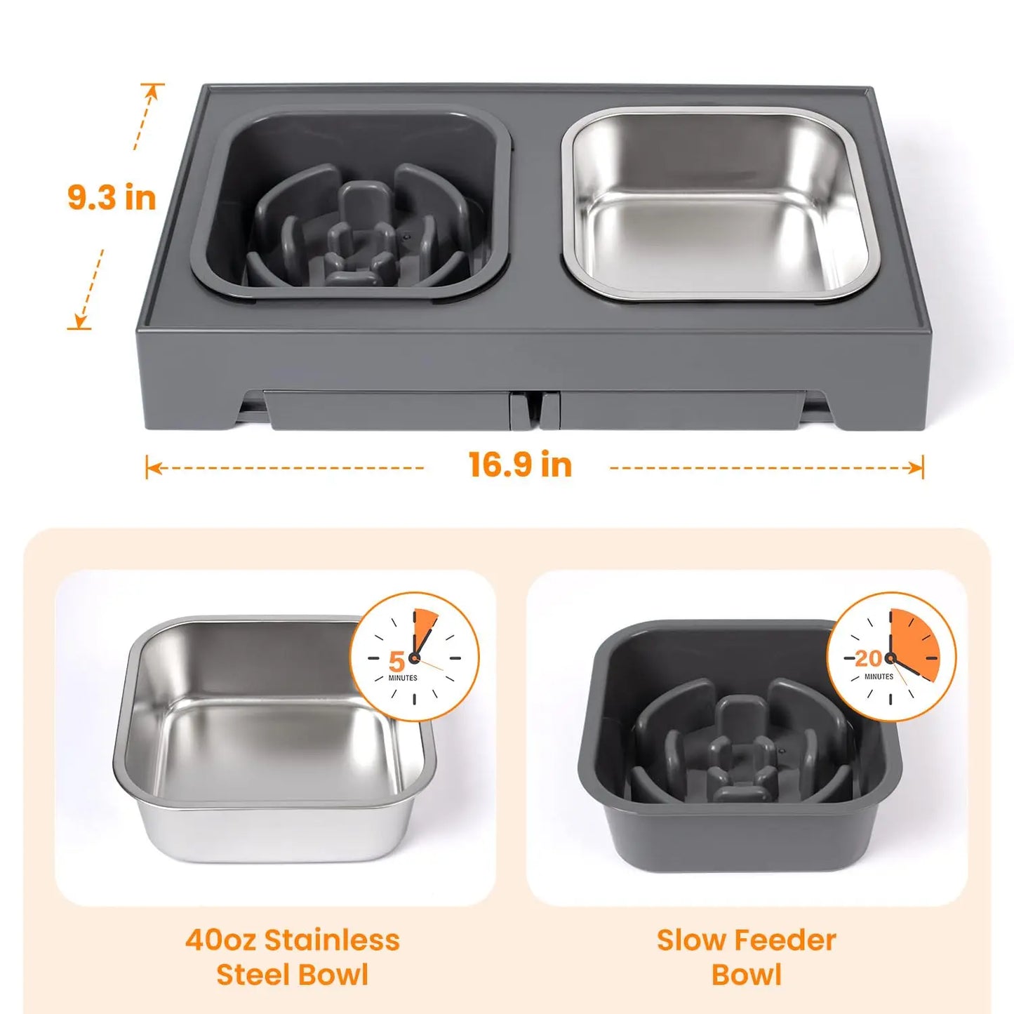 2 In 1 Elevated Slow Feeder Bowls With Foldable Stand