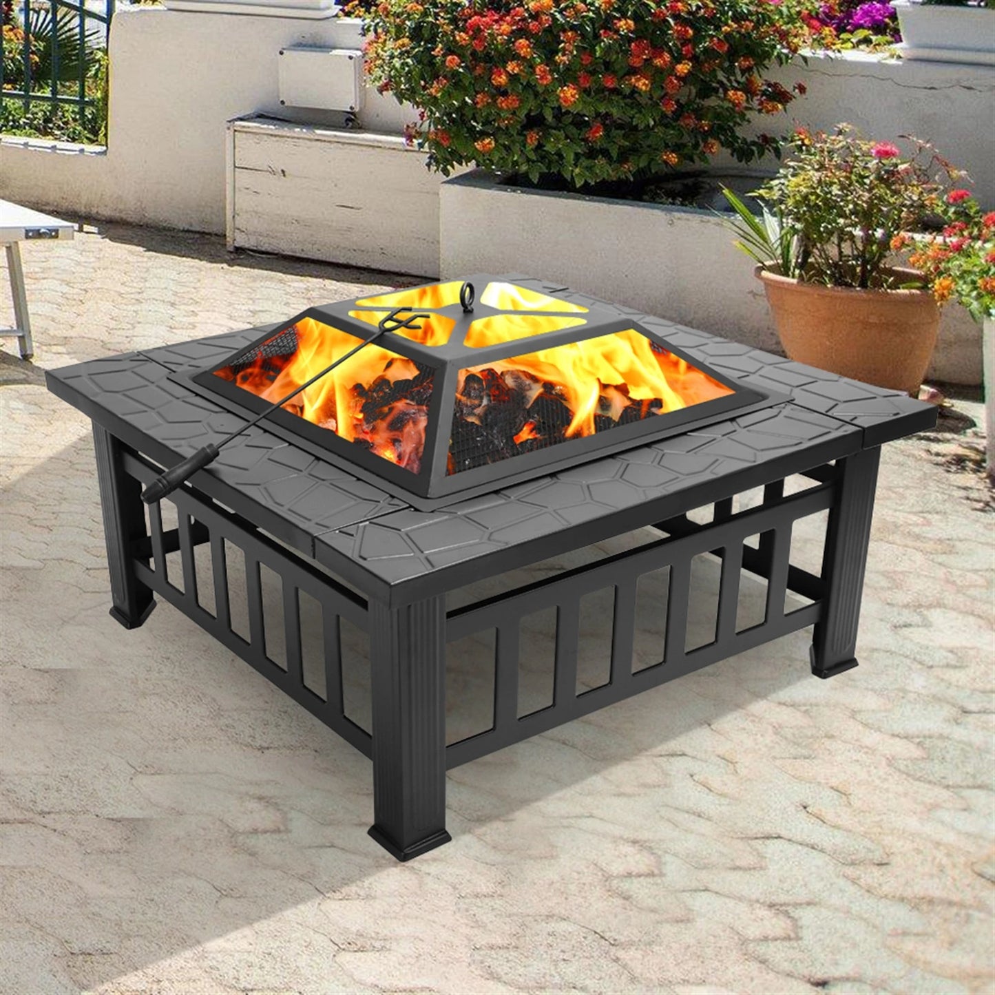 Portable Courtyard Metal Fire Pit With Accessories Outdoor