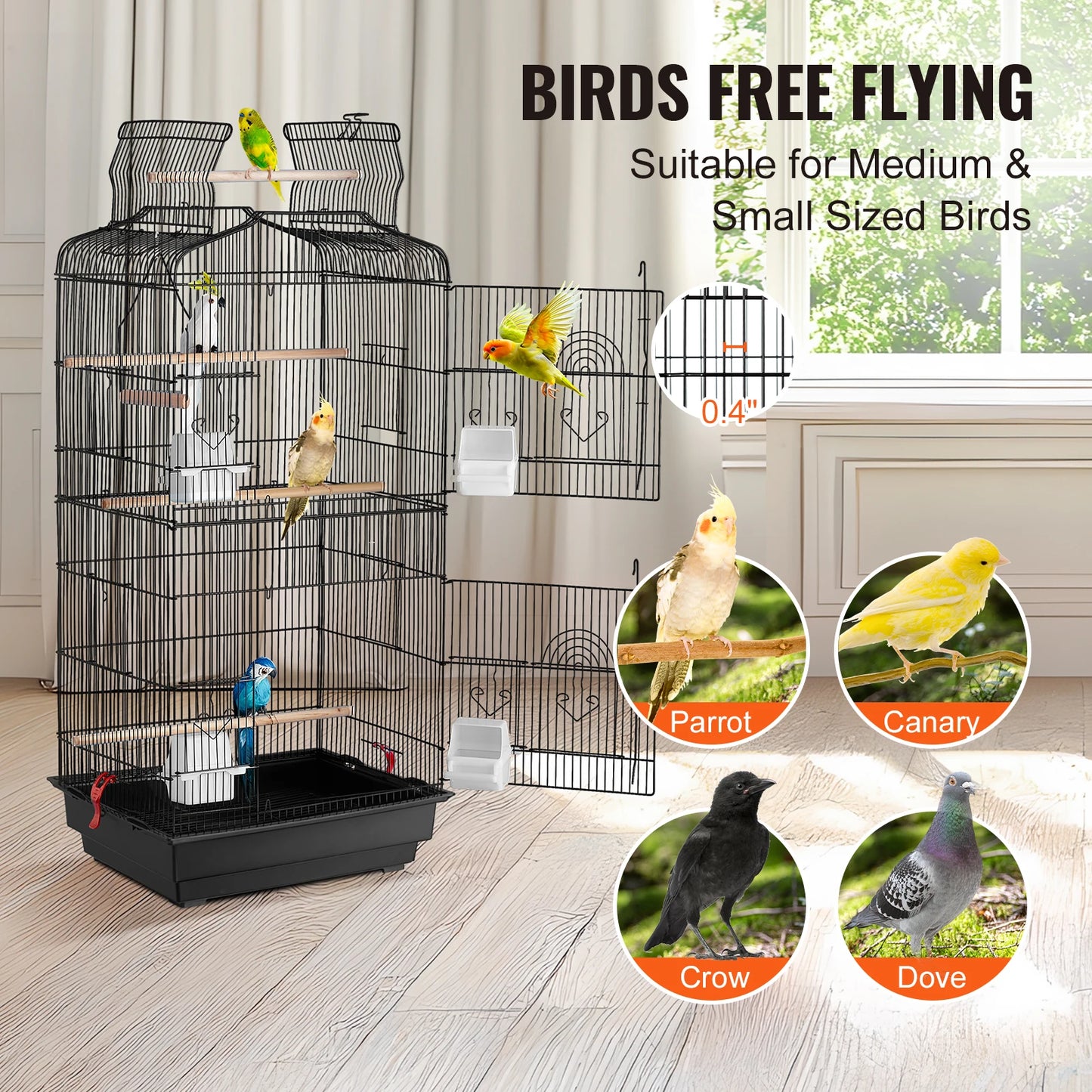 SucceBuy Open Top Parrot Bird Cage With Swing For Travel