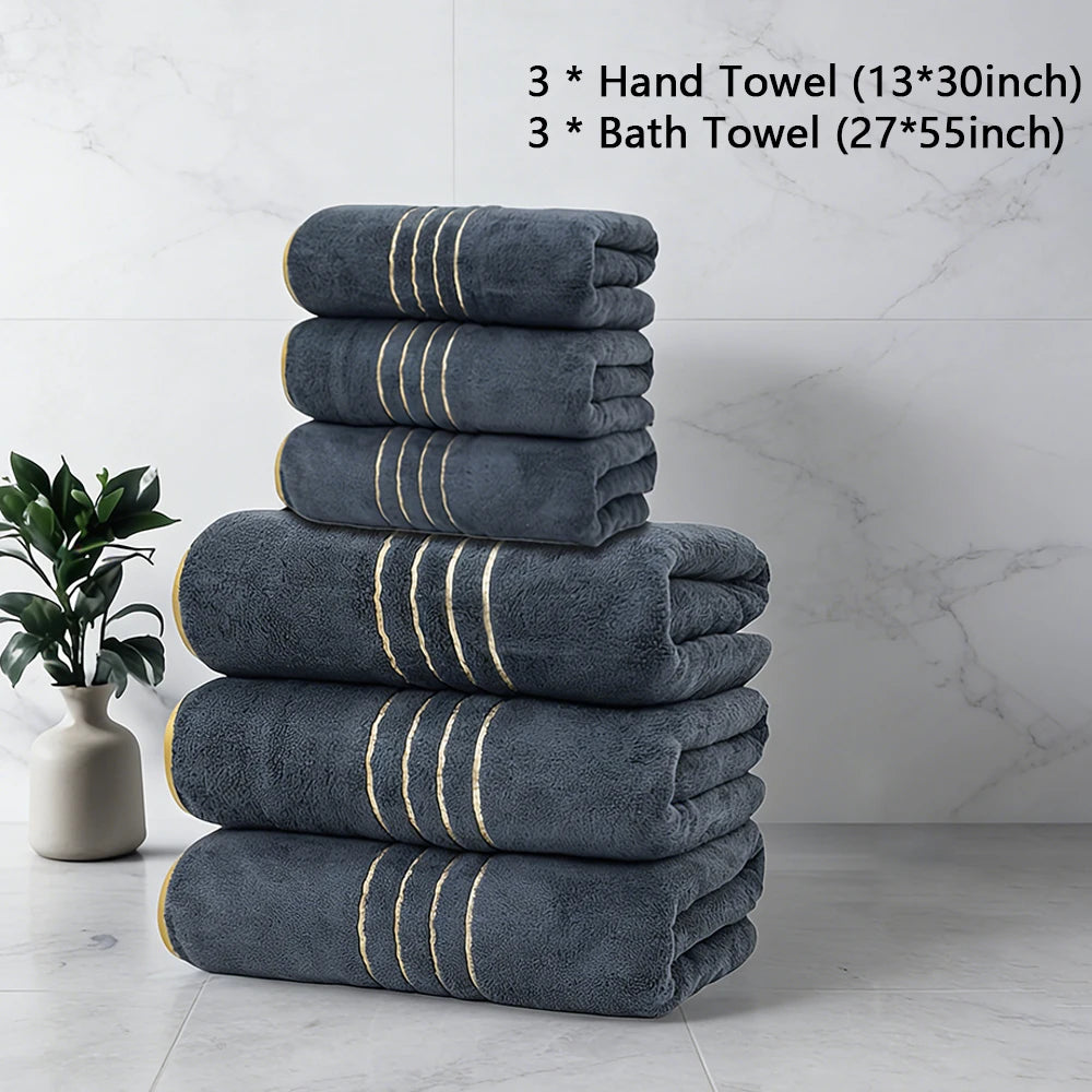 White Gray Bath Towel Set With Gold Accents Absorbent