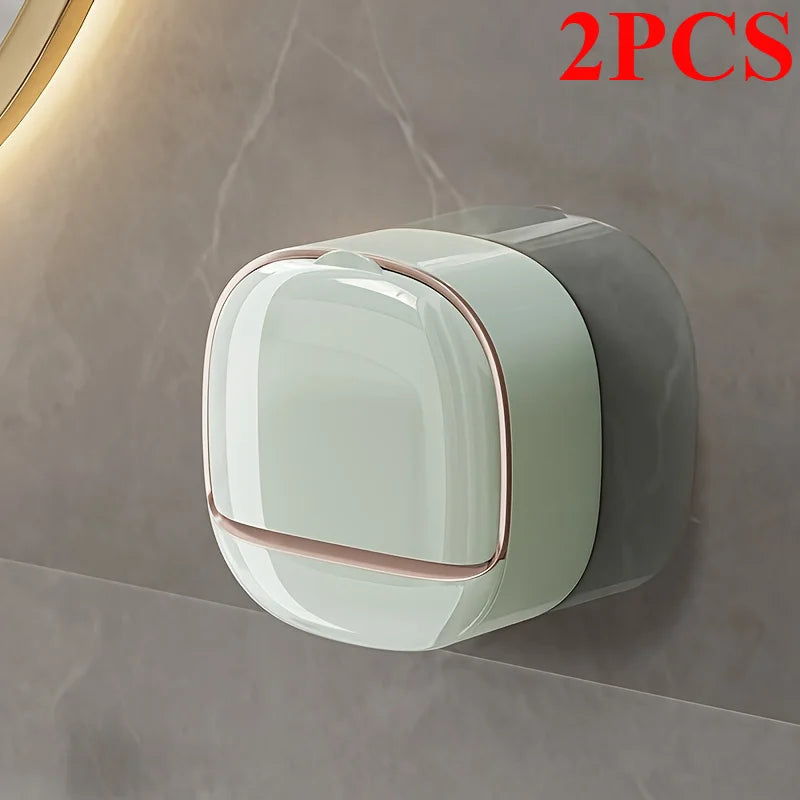 Wall Mounted Soap Box With Lid Drainage Tray Bathroom Organizer