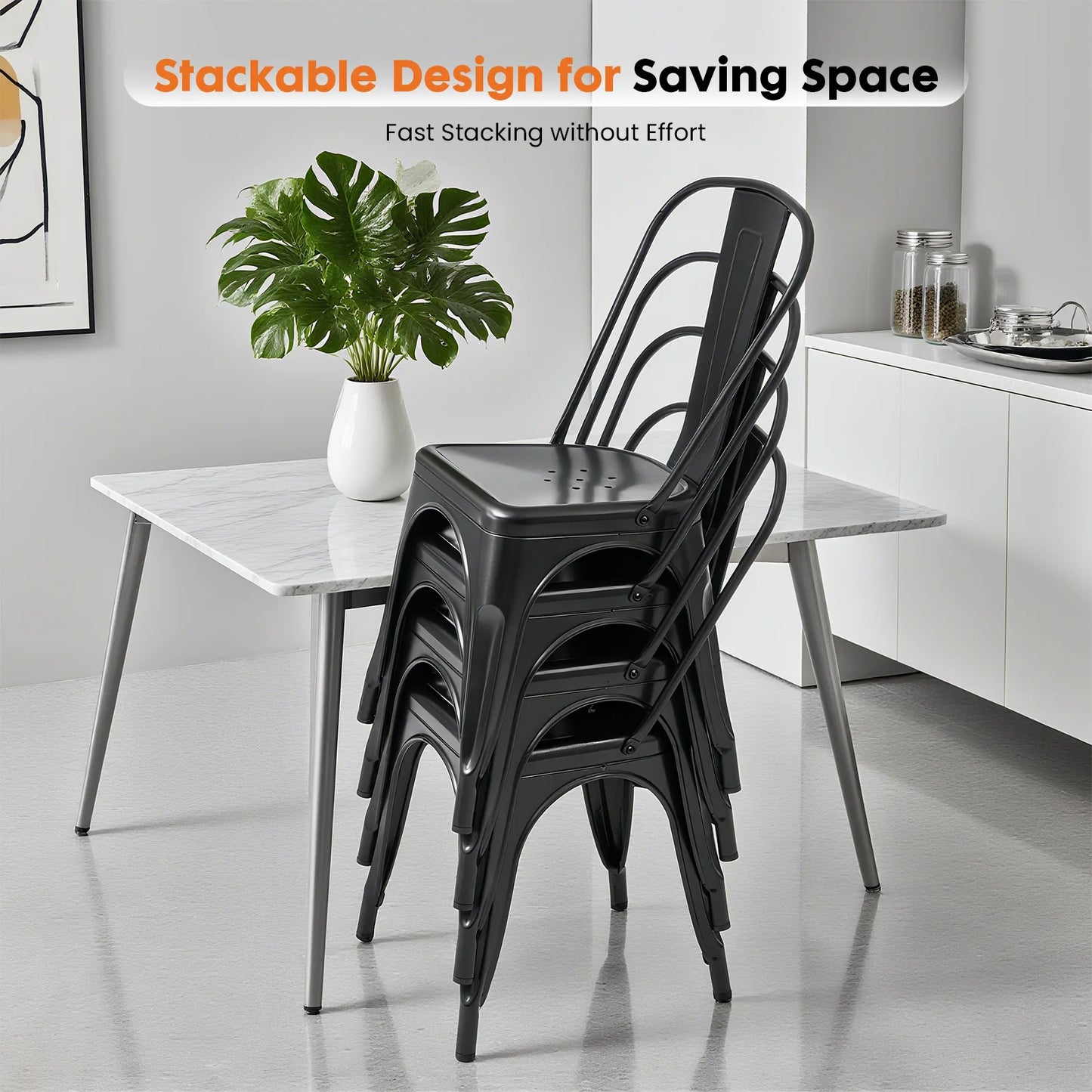 JHK Metal Dining Chairs Set of 4 Patio Outdoor 300LBS Weight Capacity 18 Inch Stackable Restaurant Classic Trattoria Metal Chairs Modern Bar Chairs for Dining Room