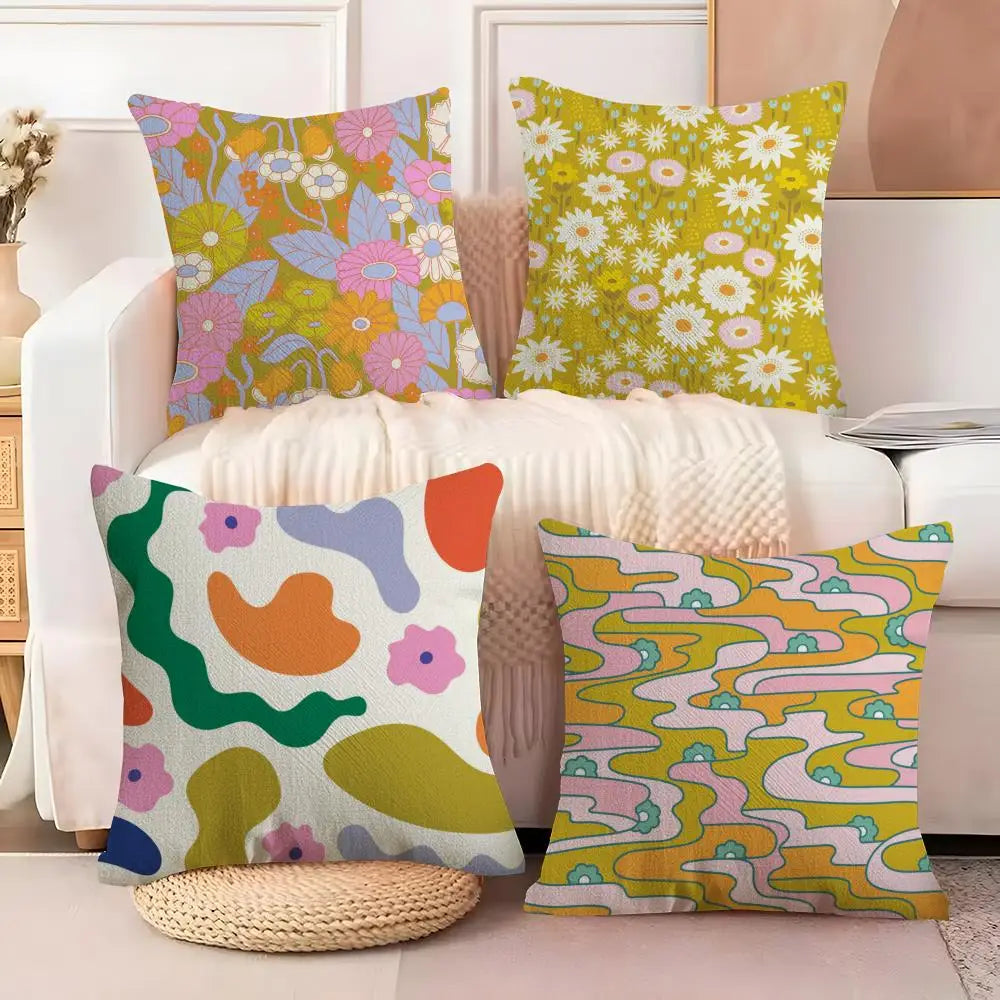 Elizabeth Olwen Modern Flowers Pillow Case Linen Cushion Cover