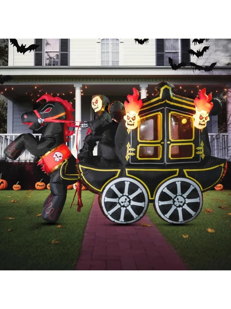 Joyfy Halloween Inflatable Carriage With Hellfire Design And LED Lights