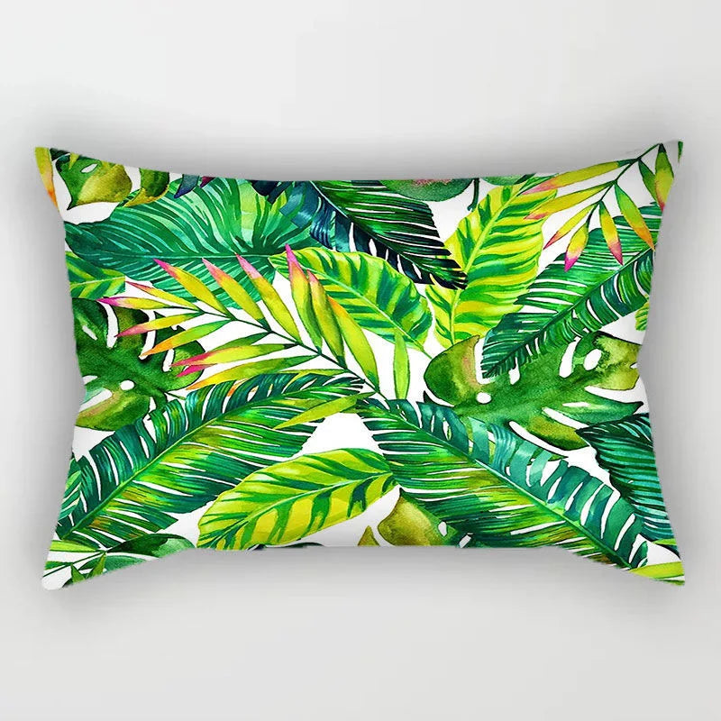 Tropical Polyester Cushion Cover Monstera Palm Leaf Pillowcase