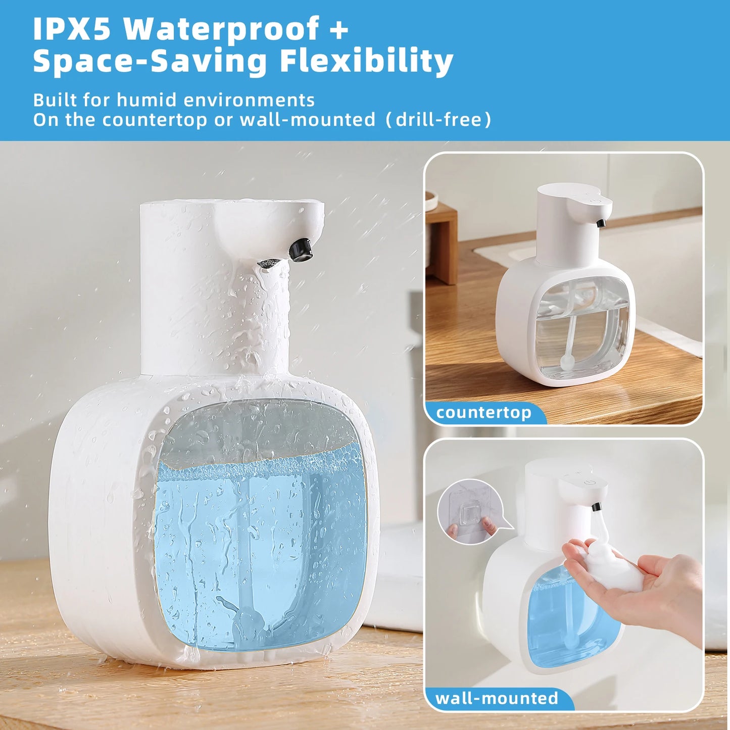 Wall Mounted Automatic Foam Soap Dispenser 500ml Rechargeable Sensor