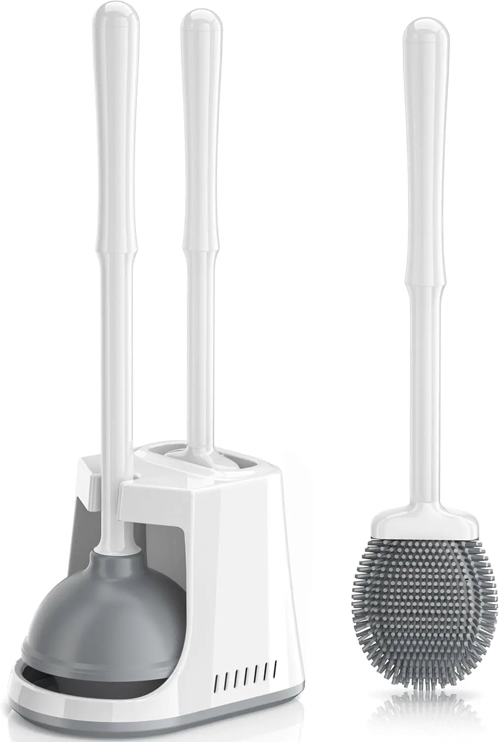 2-In-1 Toilet Plunger And Silicone Brush Set With Ventilated Holder