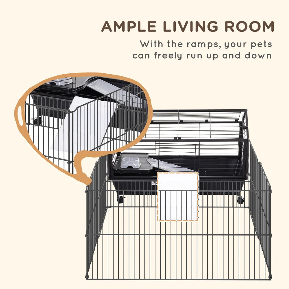 Small Animal Playpen Cage With Rolling Caster And Water Bottle