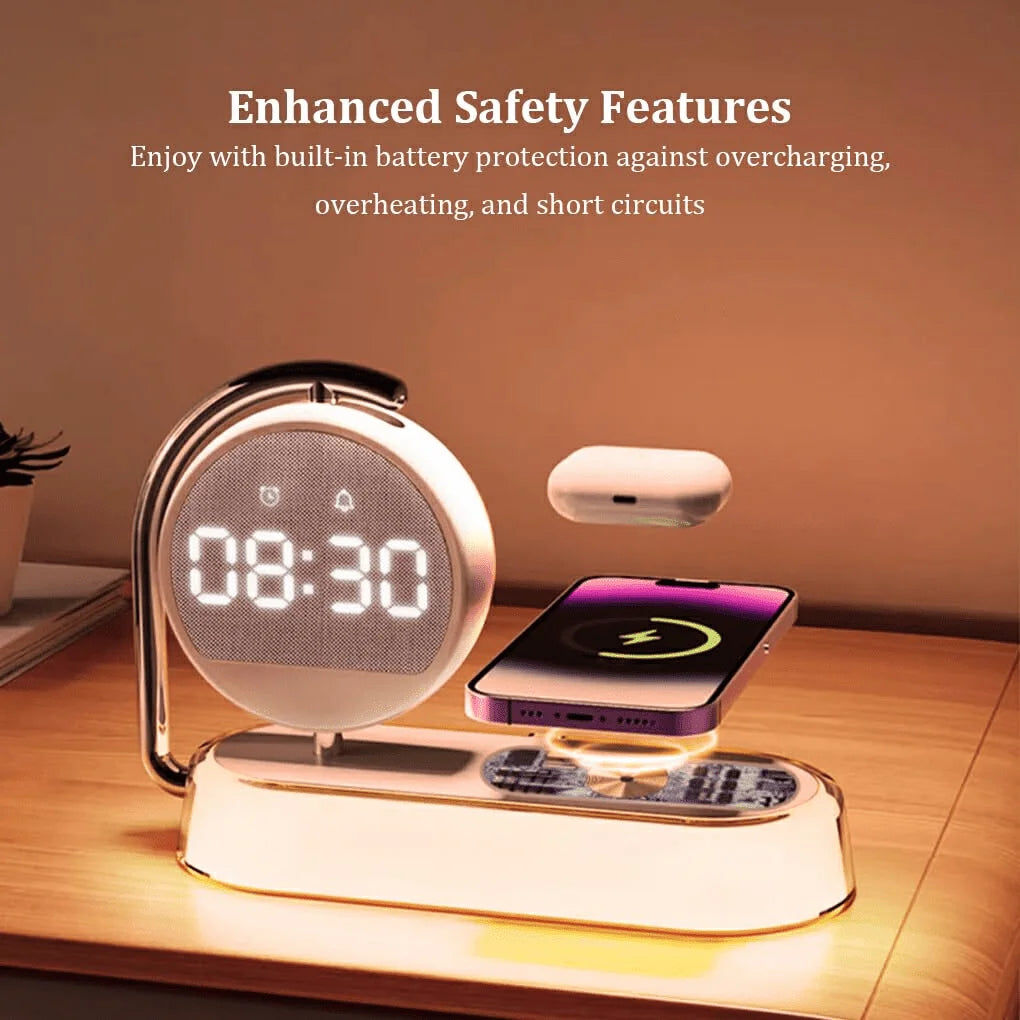 5-In-1 Alarm Clock Night Light With 15W Wireless Charger