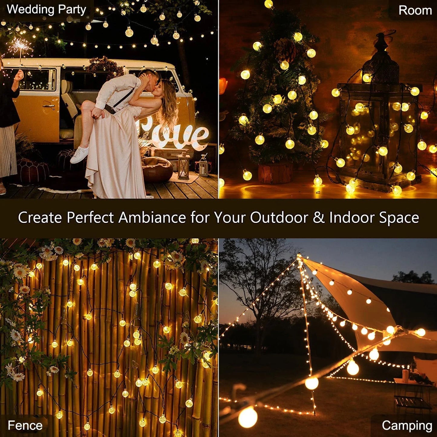 Solar Powered Bubble Ball String Lights 100 LEDs Eight Modes