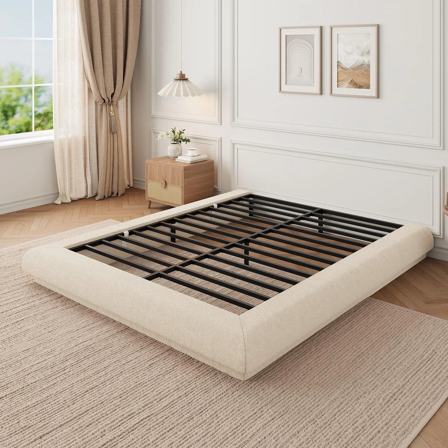 Full Queen King Cloud Platform Bed Frame, Upholstered Low Profile Bed With Metal Slats, Noise Free, Easy Assembly, No Box Spring Needed