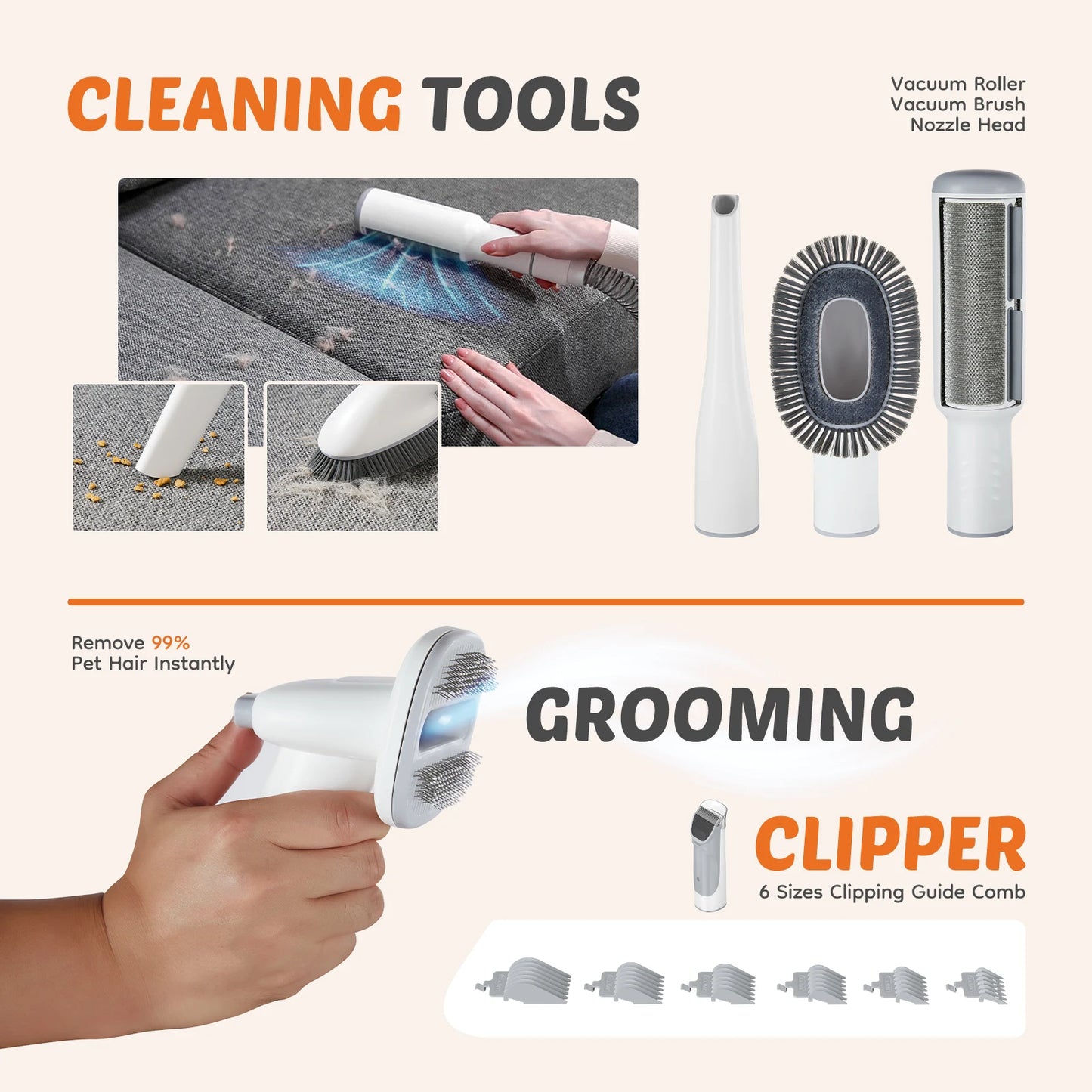 JHK 2.5L Pet Grooming Vacuum Kit With Cordless Low Noise Clippers