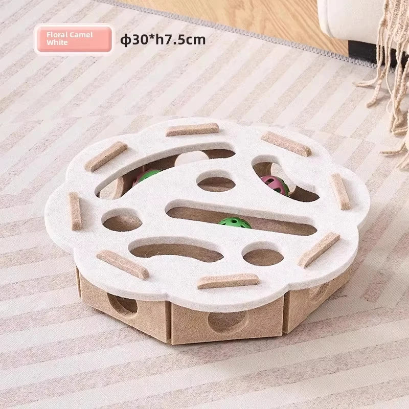 Cat Puzzle Toy Felt Box With Ball For Indoor Cats Entertainment