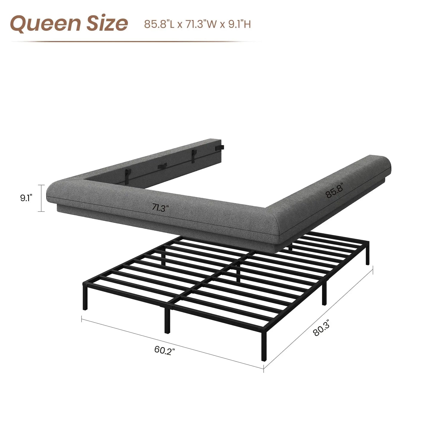 Full Queen King Cloud Platform Bed Frame, Upholstered Low Profile Bed With Metal Slats, Noise Free, Easy Assembly, No Box Spring Needed