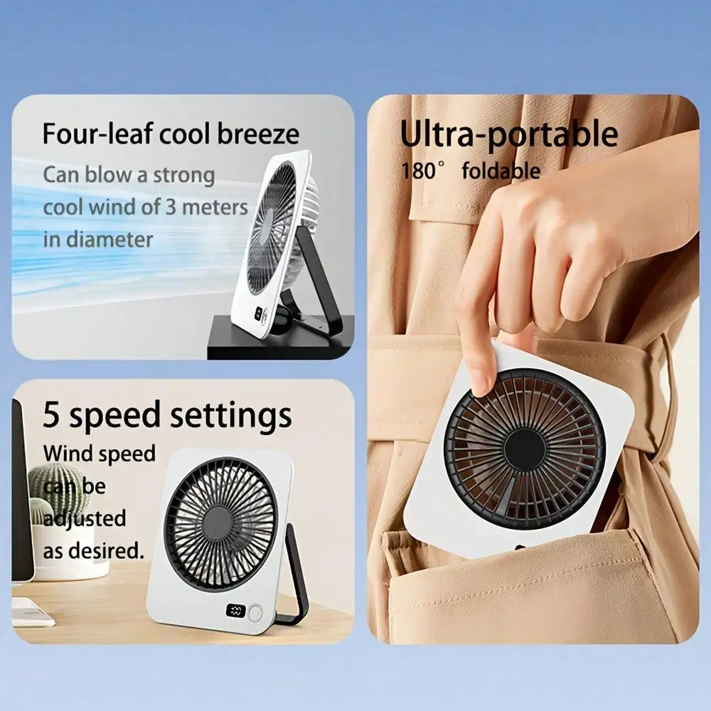 Rechargeable USB Mini Desktop Fan With 5 Speed Quiet Operation
