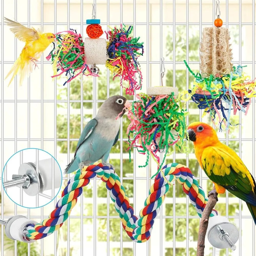 Bird Chew Toys Foraging Paper Balls Cage Hanging Six Pack