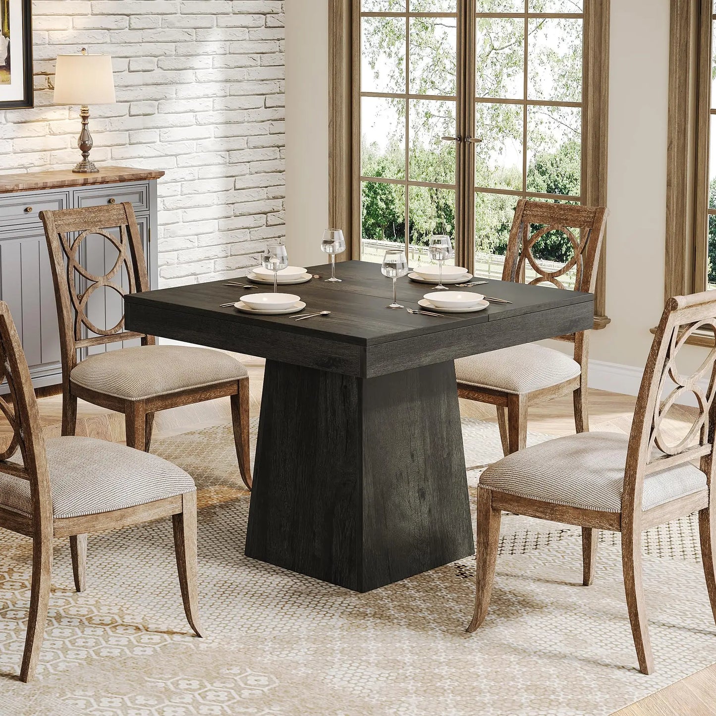 Tribesigns Square Wooden Dining Table With Sturdy Base Modern Farmhouse, No Chairs