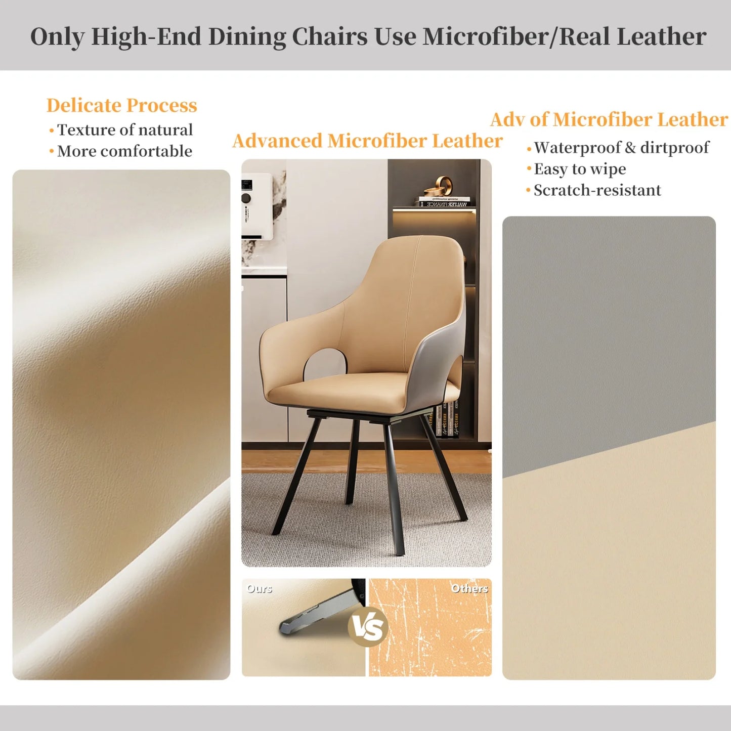 Swivel Dining Chairs Set of 2  Microfiber Leather Kitchen Dining Room Chairs with Arms High Backrest Leisure Side Chairs for Homes